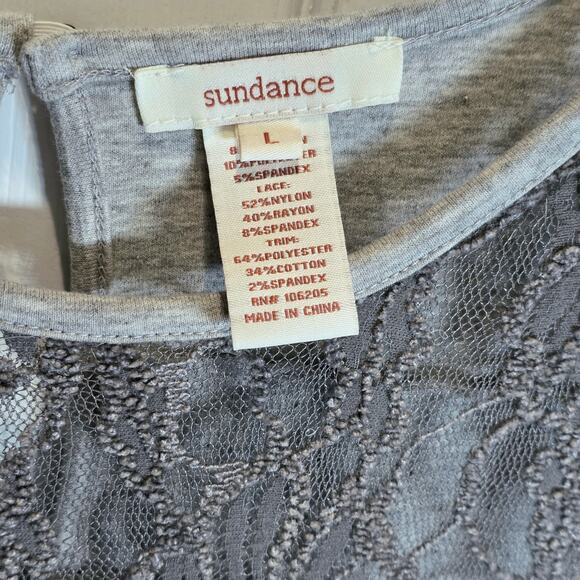 Sundance Manette Lace Sleeve Midi Dress Sz Large Light Gray Stretchy Knit Boho - Picture 9 of 16